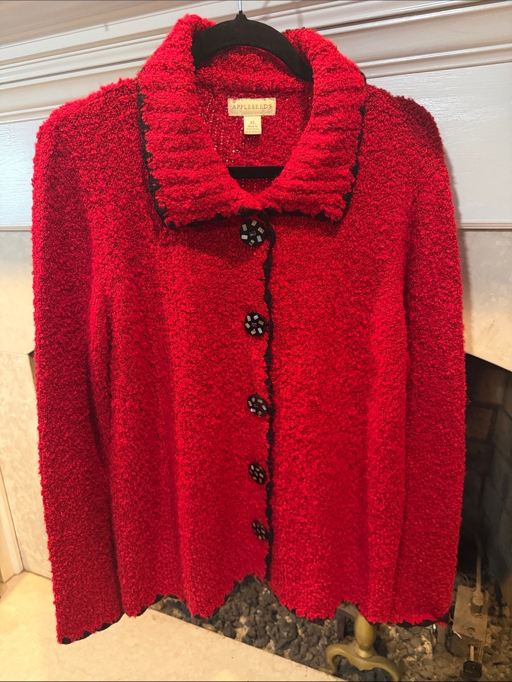Appleseed's Bright Red Teddy Bouclé Button Jacket size XL